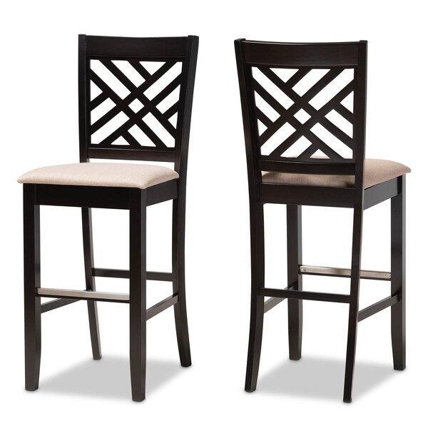 Baxton Studio Jason Sand Upholstered and Espresso Wood 2-Piece Bar Stool Set 167-10850 - main